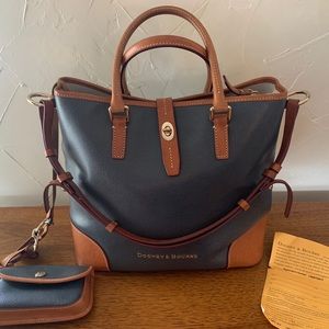 Dooney & Bourke Womens Shelby Shopper Bag Blue Leather Pebbled With Wristlet